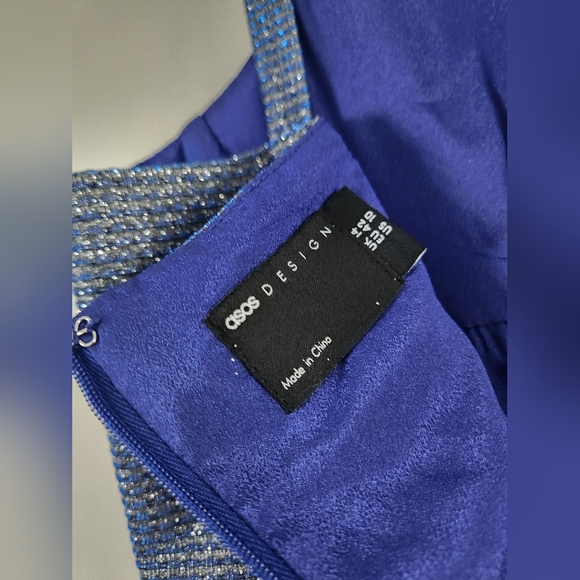 NWOT ASOS Blue Metallic Cupped Flare Jumpsuit Size 10 - Picture 8 of 11